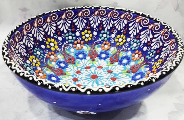 Kütahya el yapımı dantel desenli çini kase 15 cm